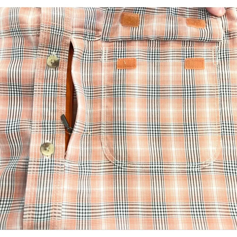 THE NORTH FACE Button Down Dress Shirt Mens M Short Sleeve Collared Orange Plaid